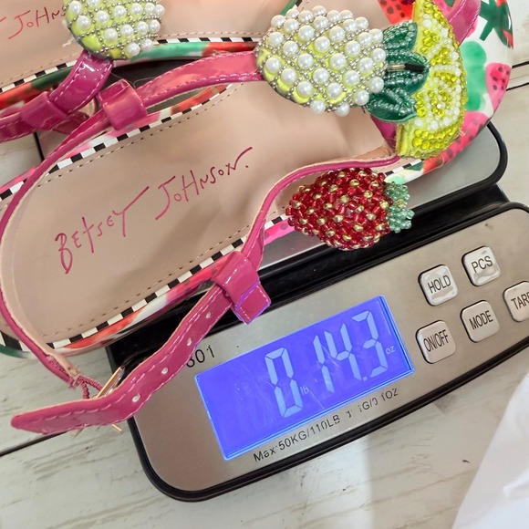 Betsey Johnson Aniston Sandals Womens 8.5 Pink Fruit Beaded Charms Thong Flat - Picture 13 of 13